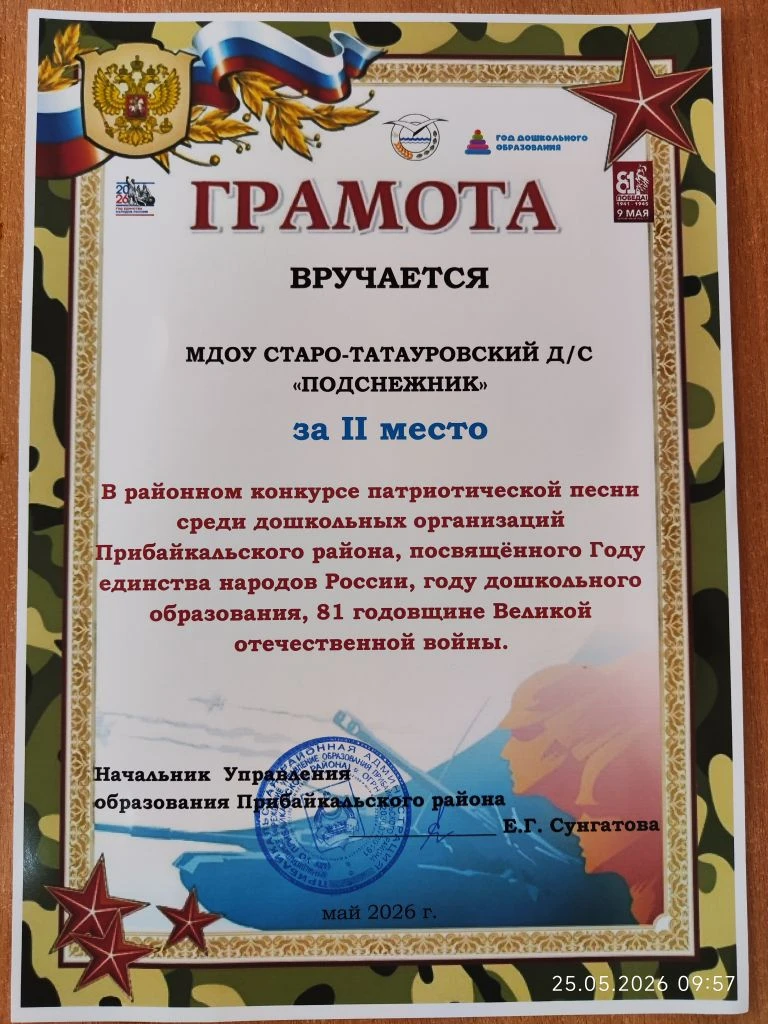 Детский сад "Подснежник" принял участие в районном конкурсе Патриотической песни.