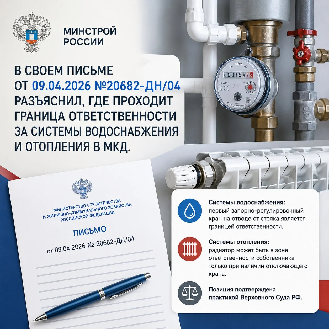 🏛 Минстрой России в своем Письме от 09.04.2026 №20682-ДН/04 разъяснил, где проходит граница ответст