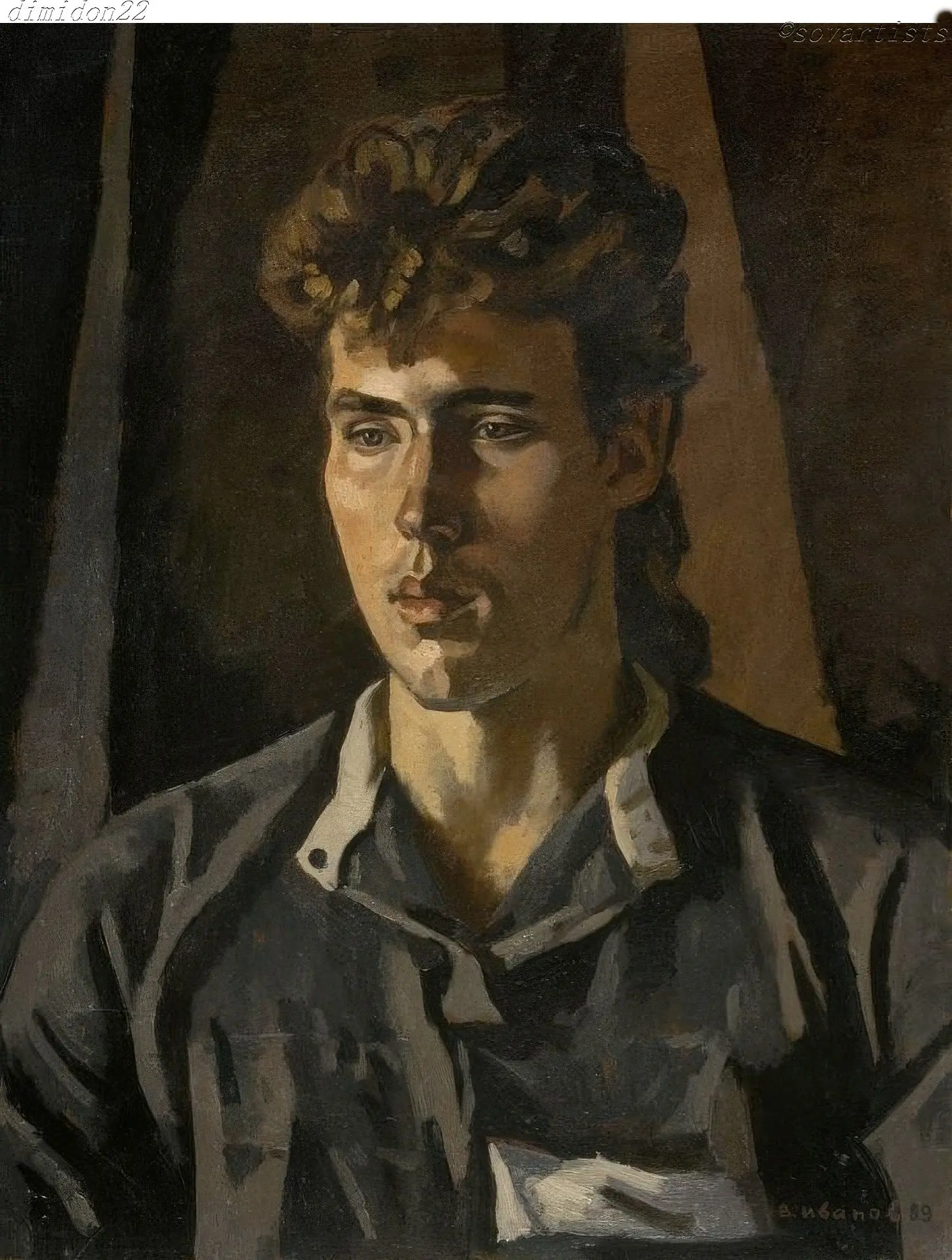 Иванов Виктор Иванович (р. 02.08.1924, Москва). «Портрет молодого человека». 1989 год. ...