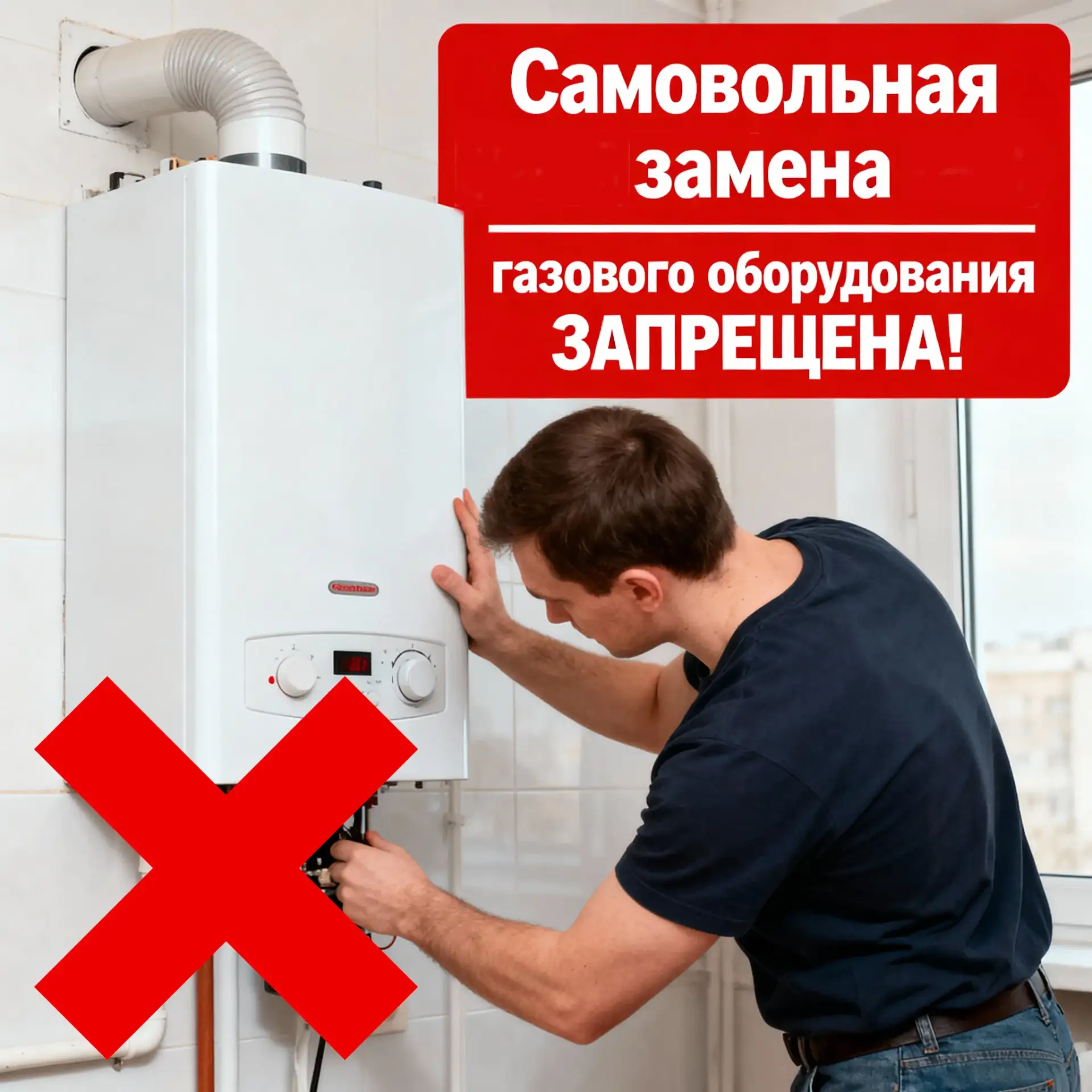 ❗Внимание! Самостоятельная установка, ремонт или замена газового оборудования запрещены. Они создают