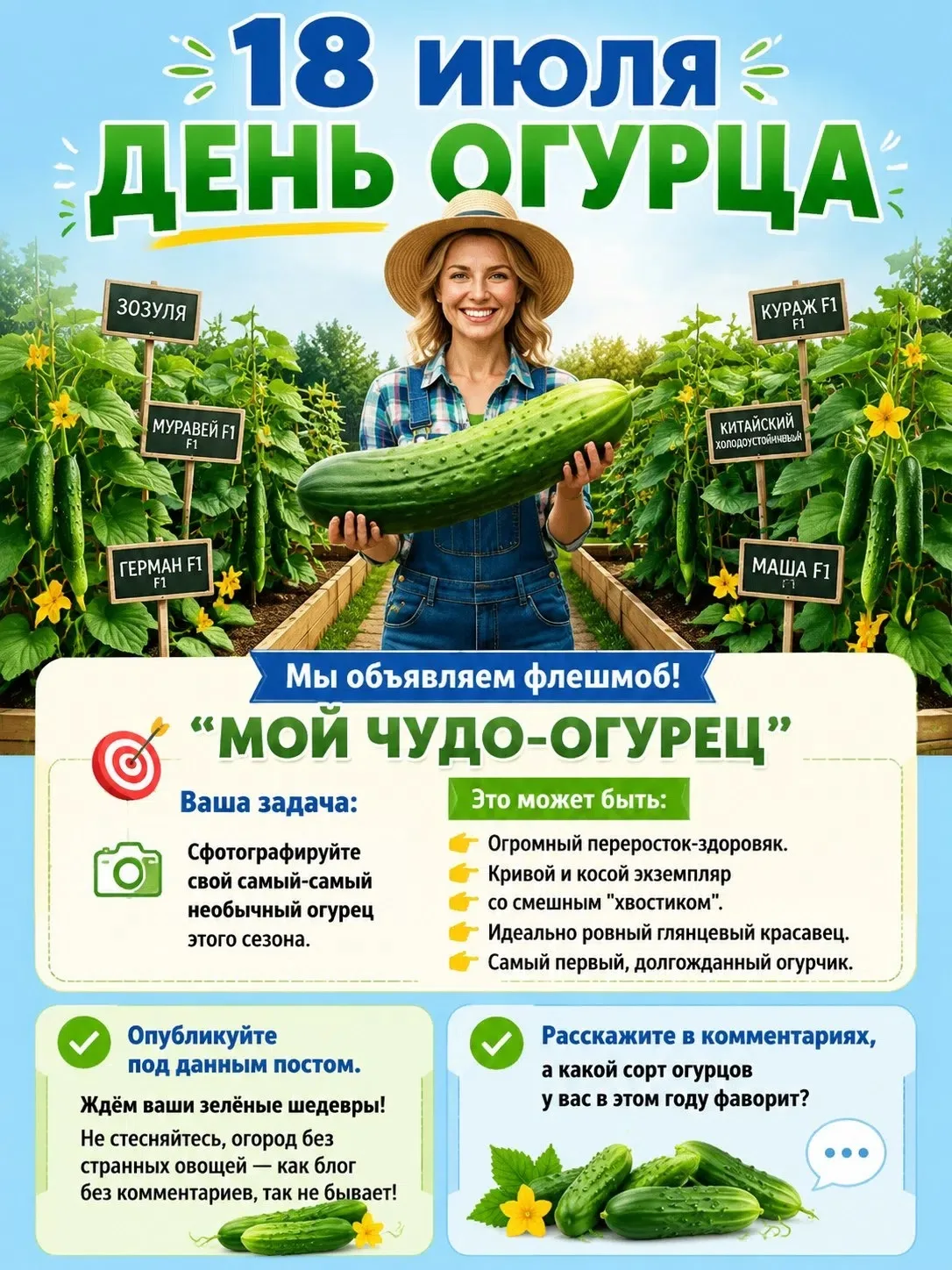 Зелёный, хрустящий и немного пупырчатый: с Днём огурца! 🥒

Доброе утро, дорогие садоводы-любители, 
