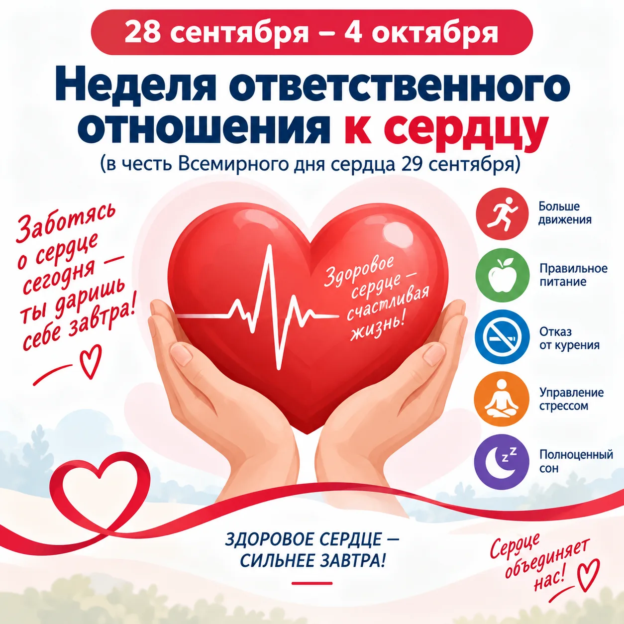 28 сентября – 4 октября Неделя ответственного отношения к сердцу (в честь Всемирного дн...