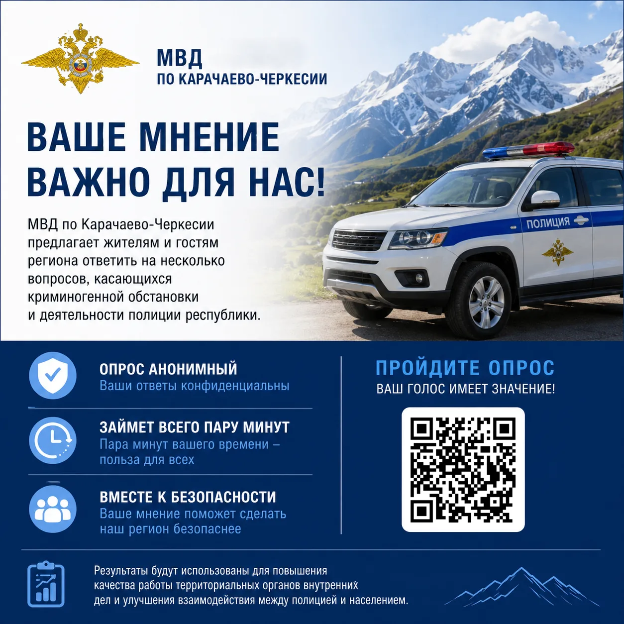 Перейти на страницу опроса можно по QR-коду или прямой ссылке https://09.мвд.рф/folder/...