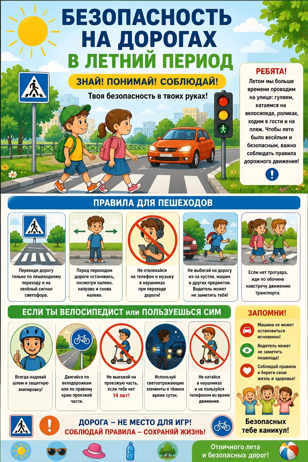 ☀️ Лето — время ярких каникул и безопасных дорог!