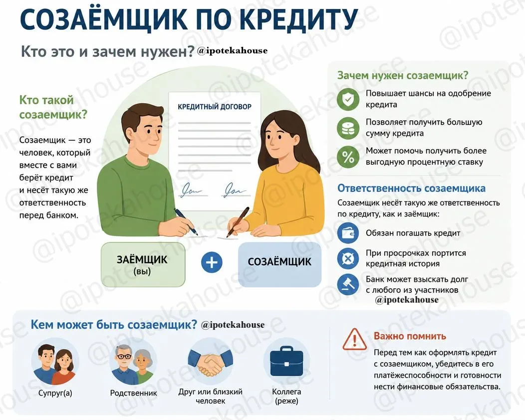 Про созаемщика - инфокартинка ©ipotekahouse