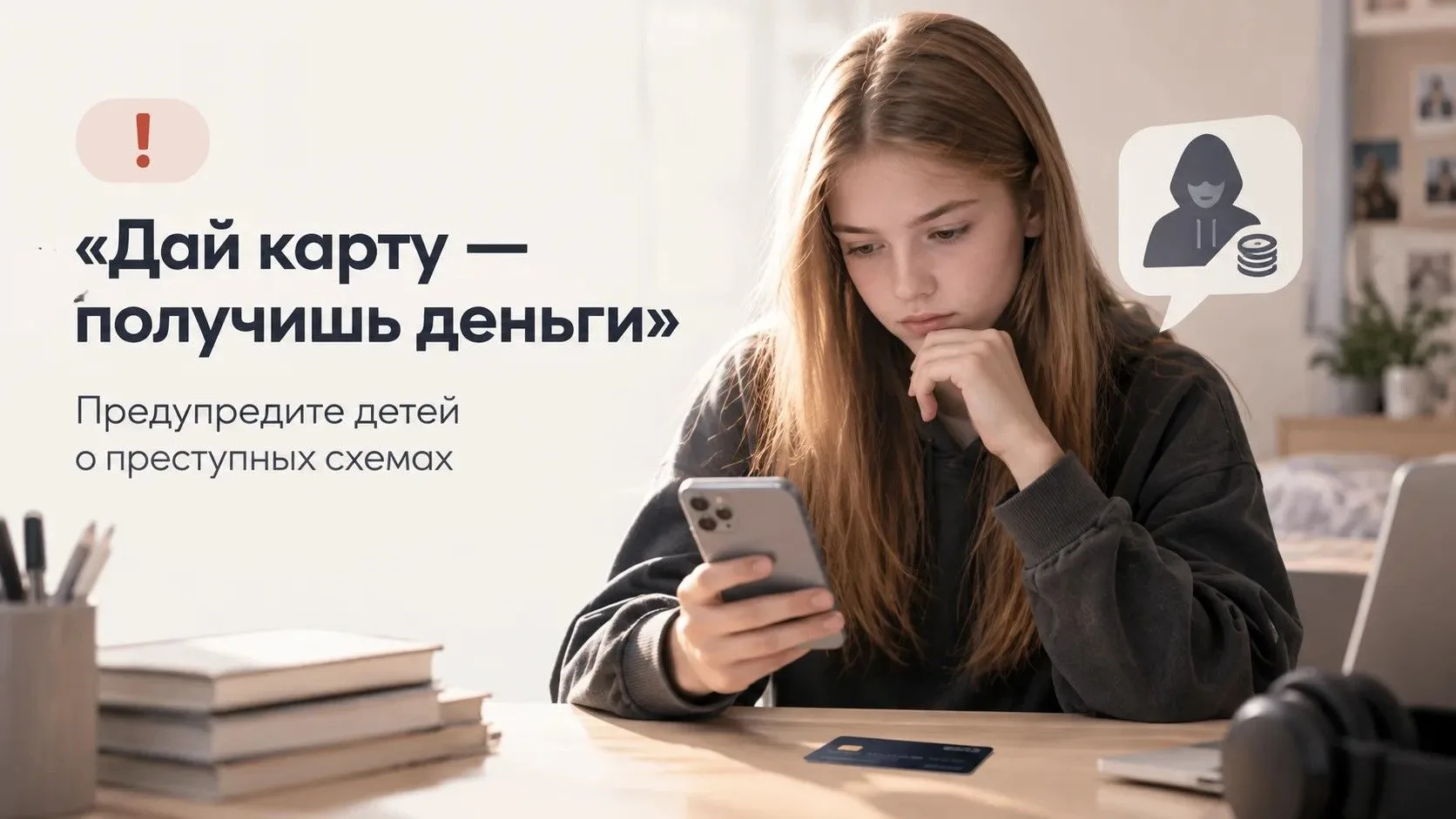 ❗ «Дай карту — получишь деньги»: предупредите детей о преступных схемах