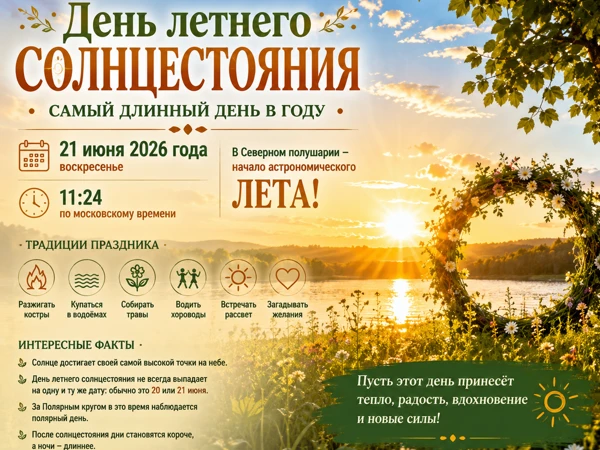 🌞🔆 Летнее солнцестояние в Северном полушарии в 2026 году наступило 21 июня в 11:24 по московскому 