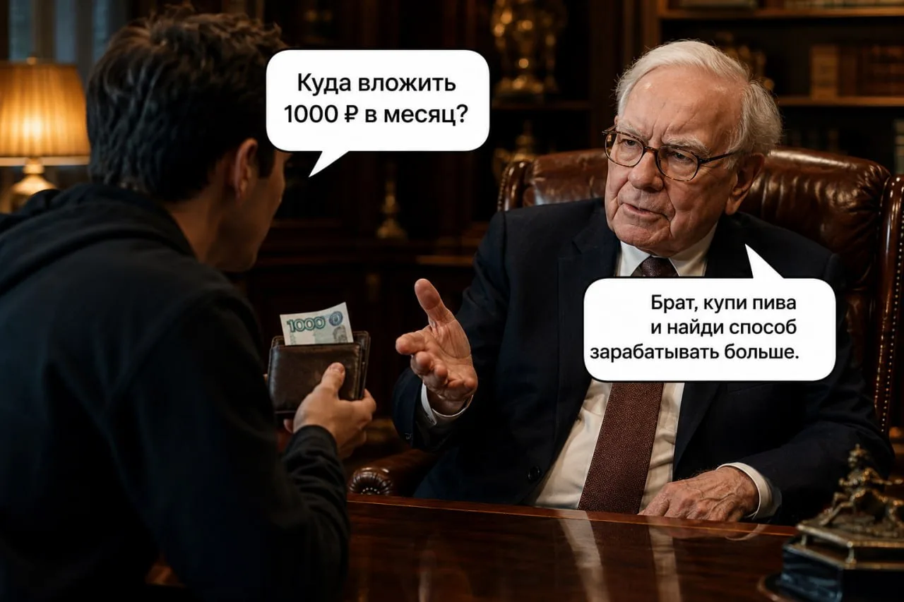 Куда вложить 1000 рублей в месяц?

Да никуда, пивка себе купи.

Серьёзно. 

Тысяча рублей в месяц бо