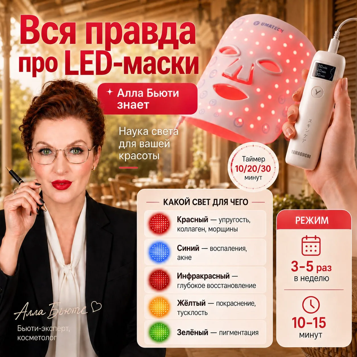 🅰️ LED-МАСКА КАК ВЫБИРАТЬ И КАК ПРИМЕНЯТЬ. 

ЧТО НУЖНО ЗНАТЬ: 
LED-маска воздействует на кожу свето