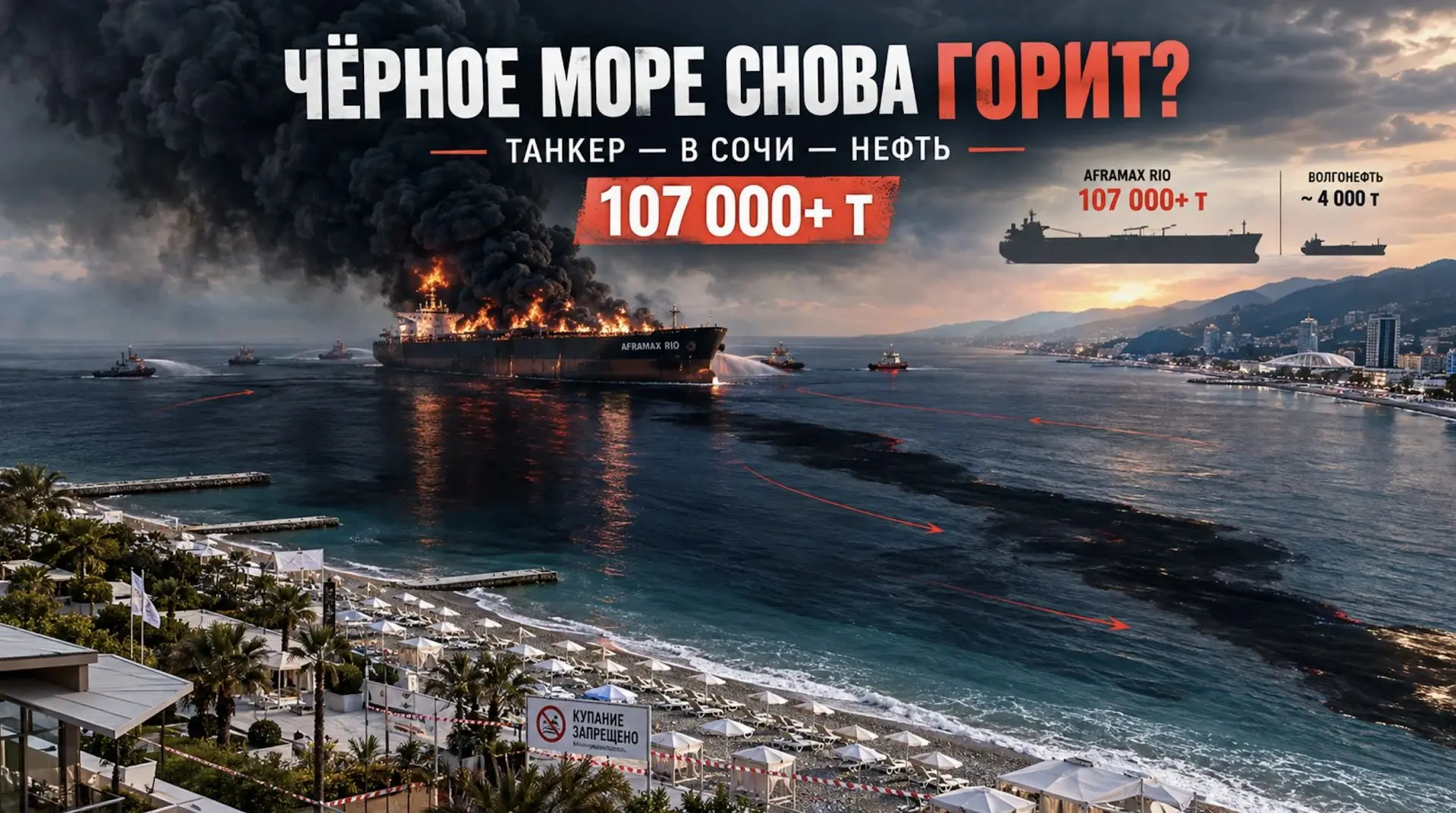 ‼️ Черное море снова горит: атака на танкер у побережья Сочи грозит катастрофой на сотн...