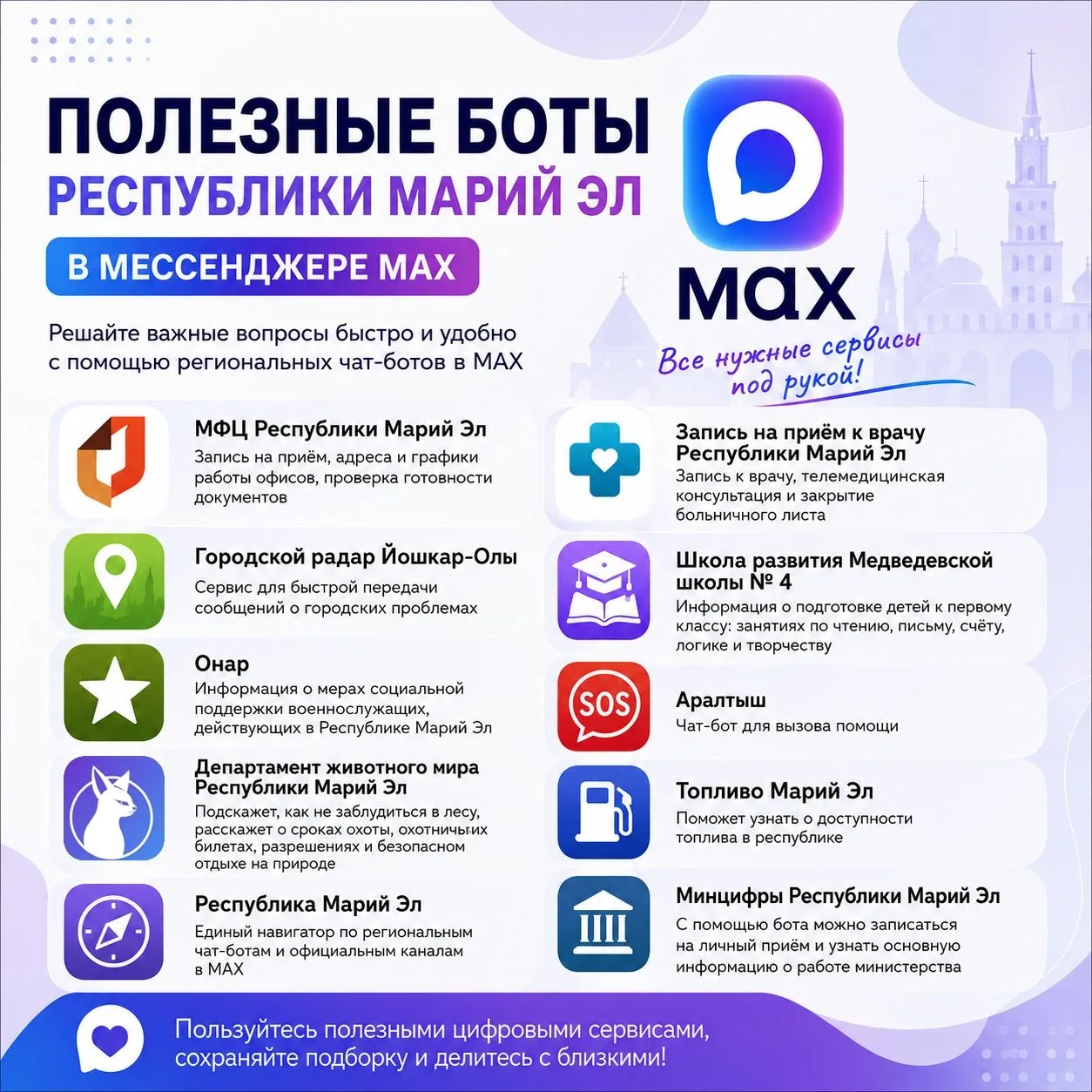 Полезные боты Марий Эл в MAX — сохраняйте подборку