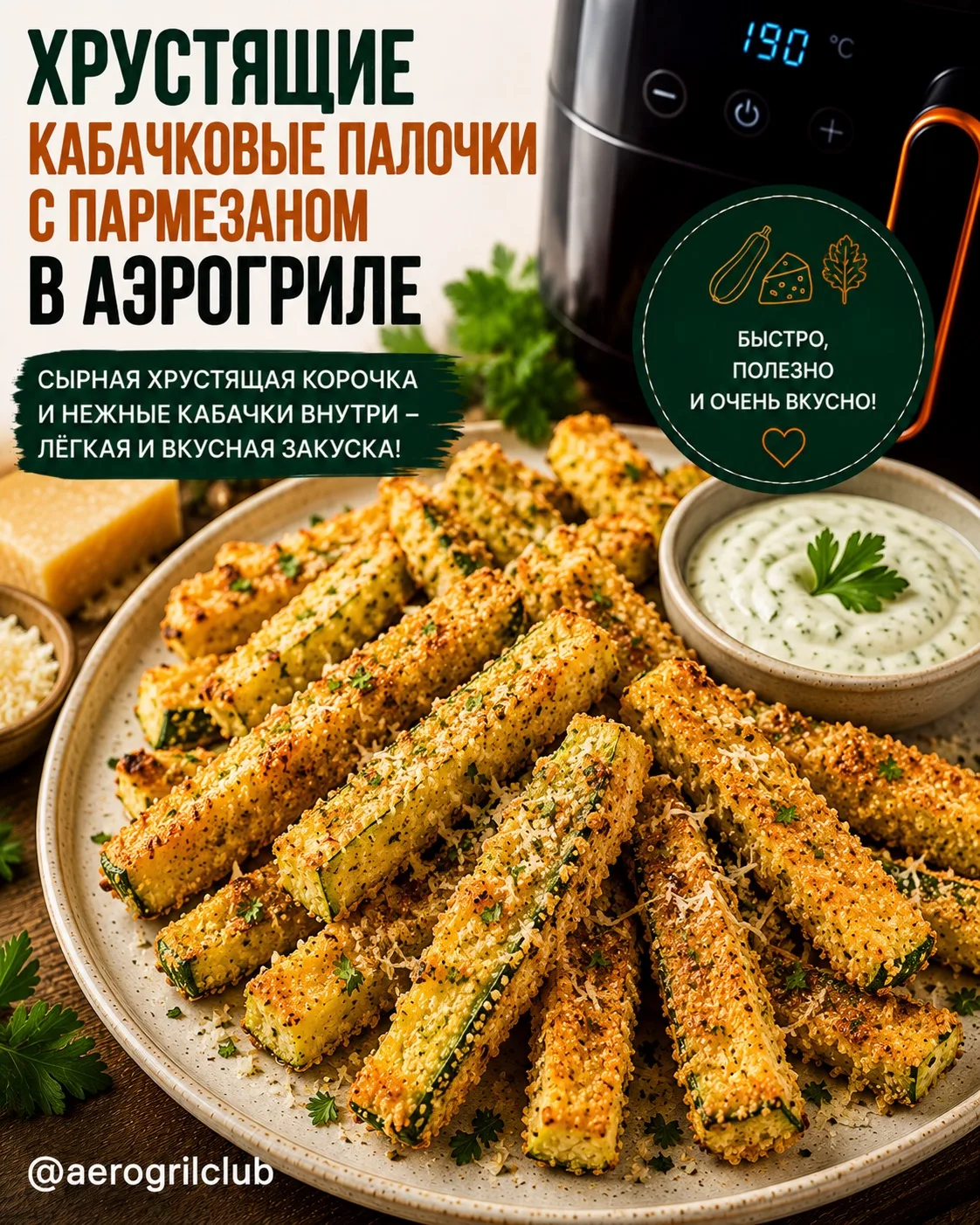 🥒 Кабачковые палочки в хрустящей сырной панировке в аэрогриле