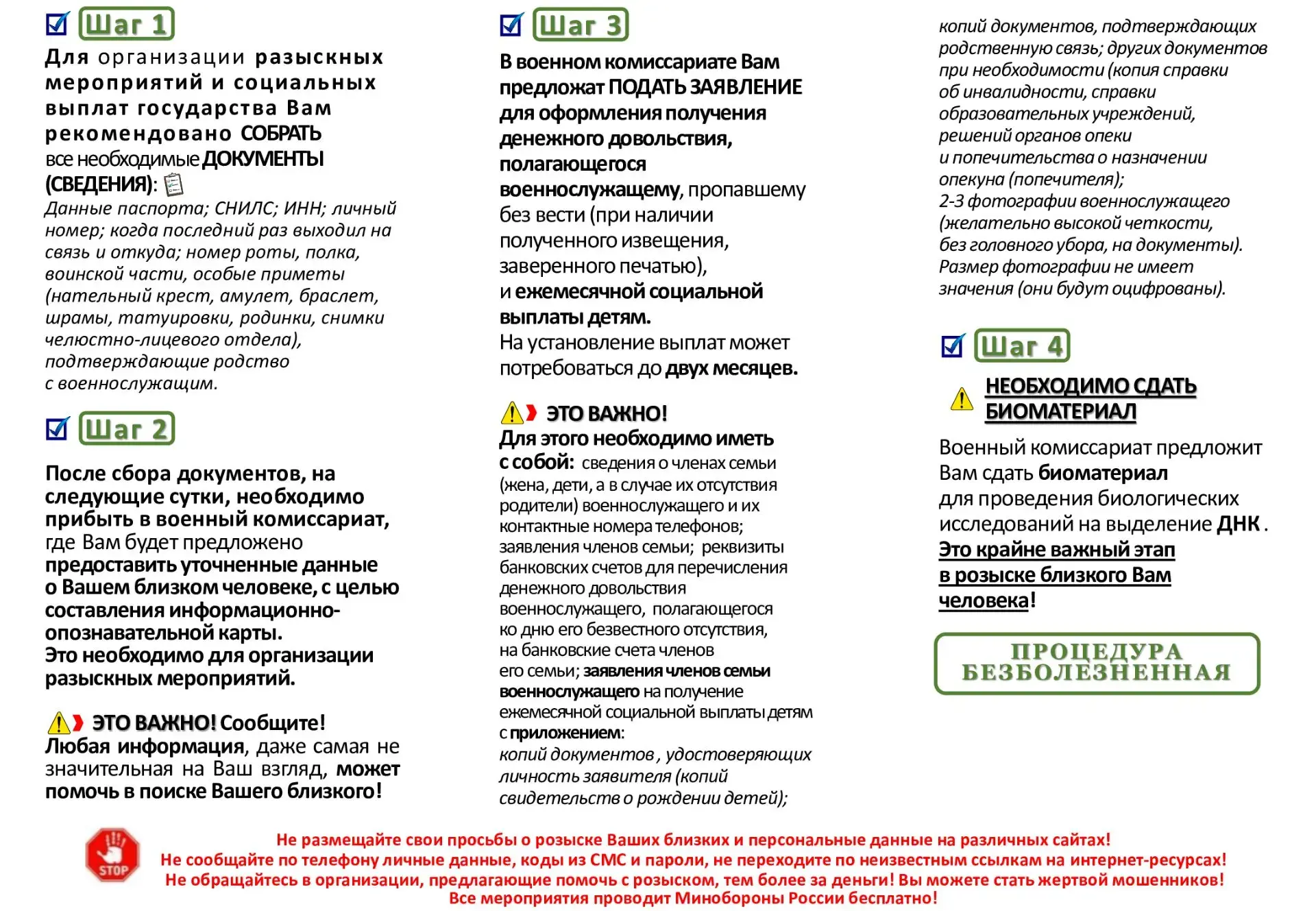 Важная информация

Министерство обороны Российской Федерации разработало пошаговый алгоритм для родс
