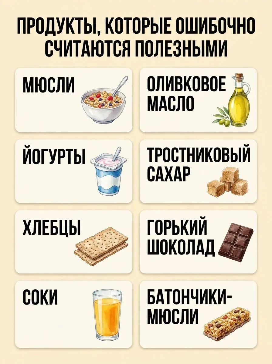 ПРОДУКТЫ, КОТОРЫЕ ОШИБОЧНО СЧИТАЮТСЯ ПОЛЕЗНЫМИ