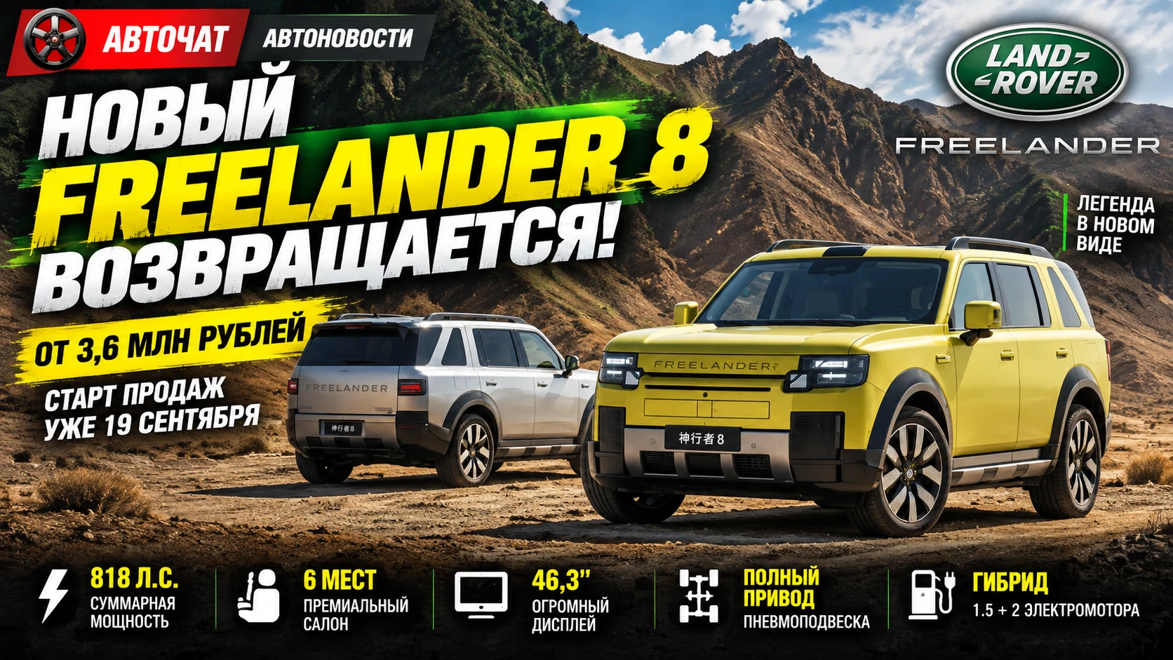 Возрождённый Freelander выходит на рынок: 818 сил, шесть мест и цена от 3,6 млн рублей