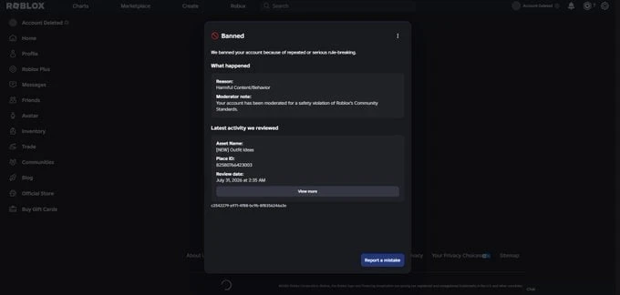 Похоже ИИ-модерация в Роблокс забарахлила и начала массово блокировать разработчиков. Под санкции по