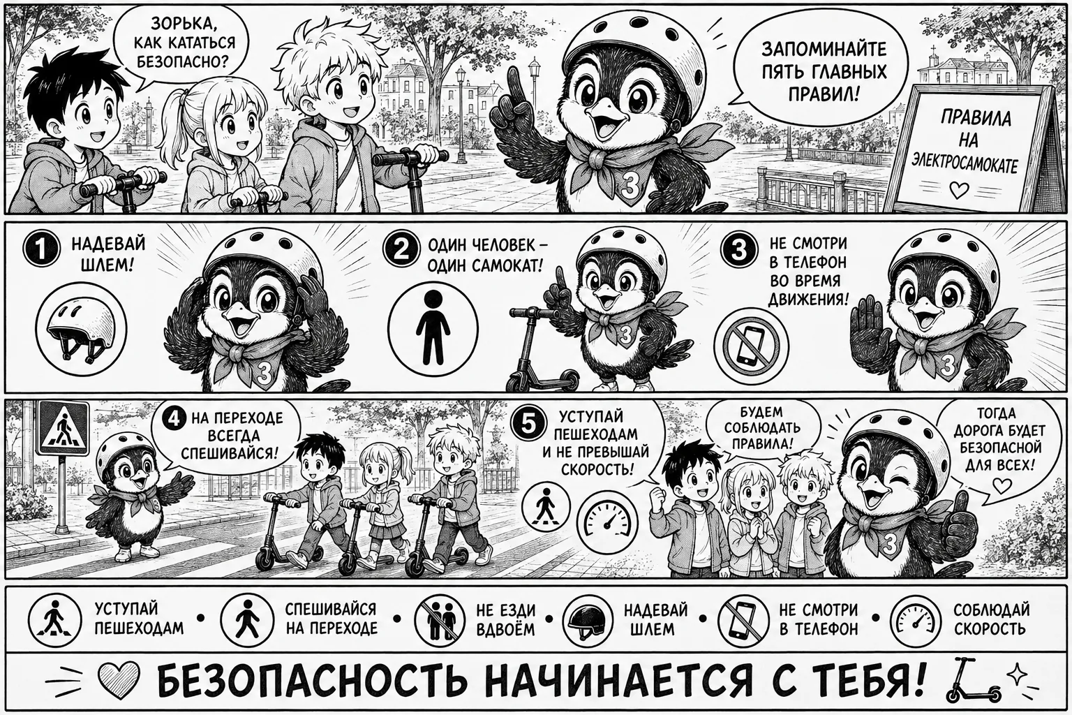 ❗️Зорька напоминает юным водителям электросамокатов: безопасность начинается с простых ...