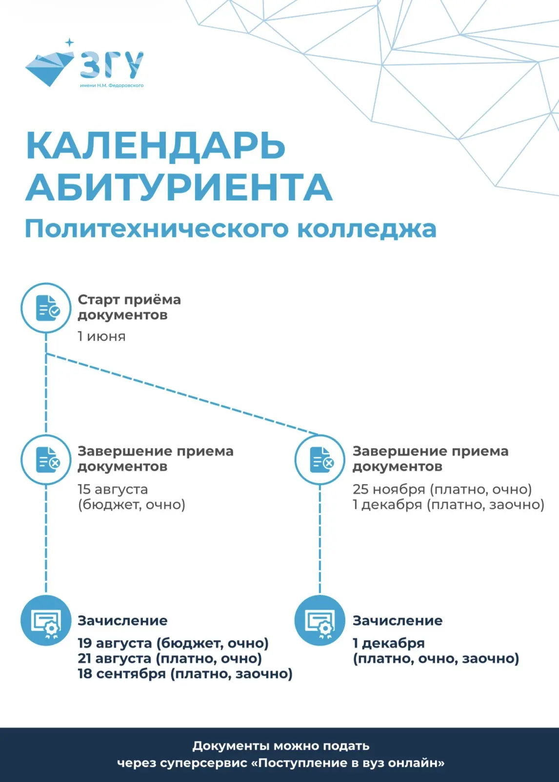 Планируете поступать в Заполярный университет или Политехнический колледж? 
📅 Сохраните важные даты