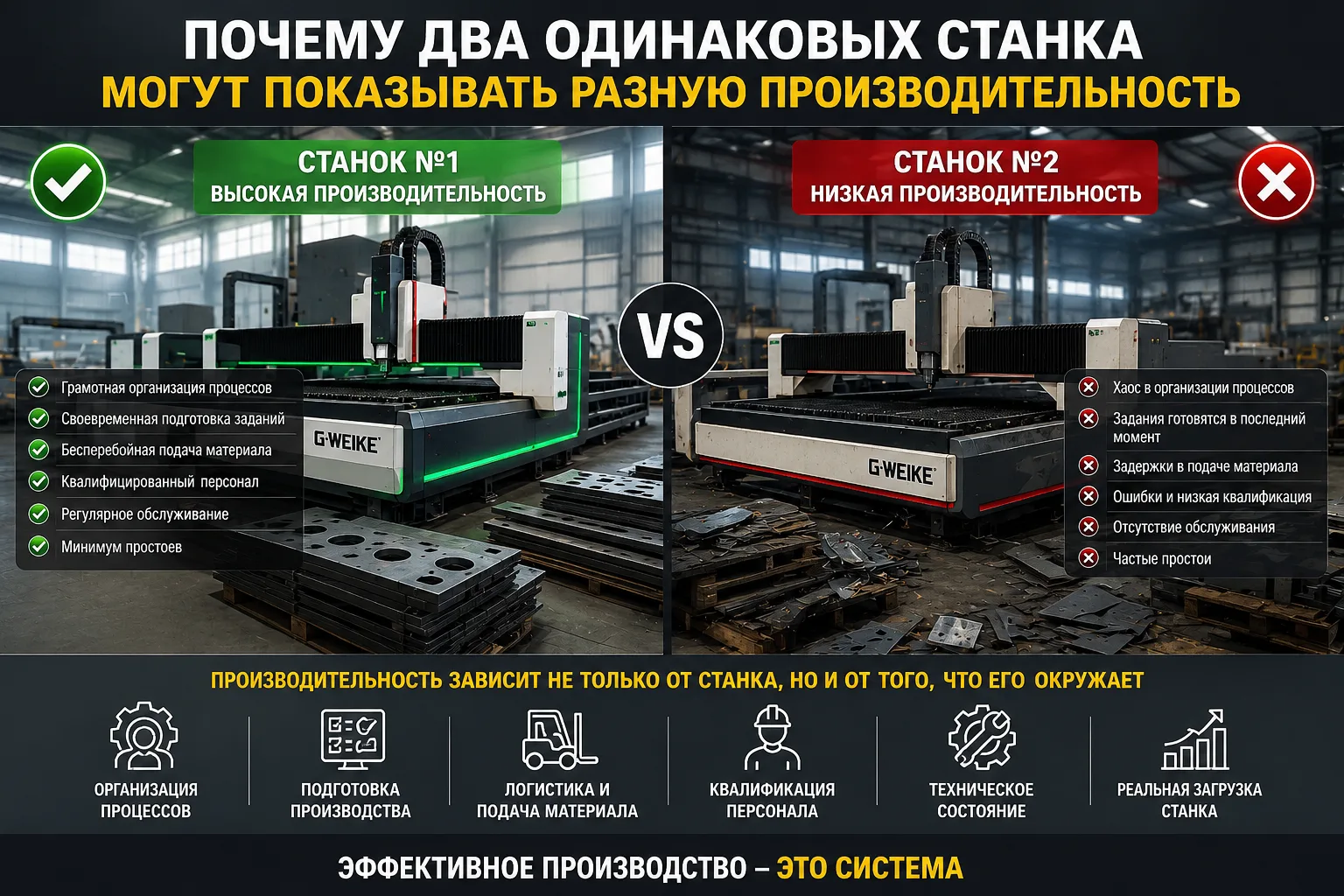 Почему два одинаковых станка могут показывать разную производительность