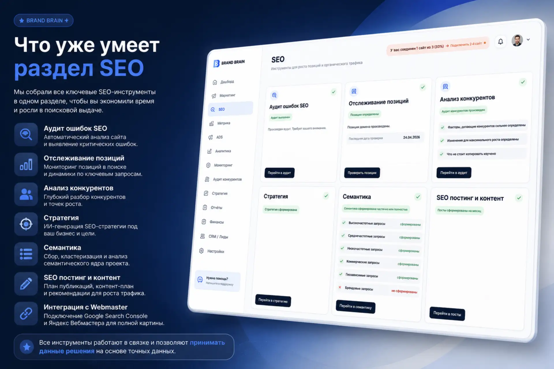 🚀 Что уже умеет SEO-раздел Brand Brain