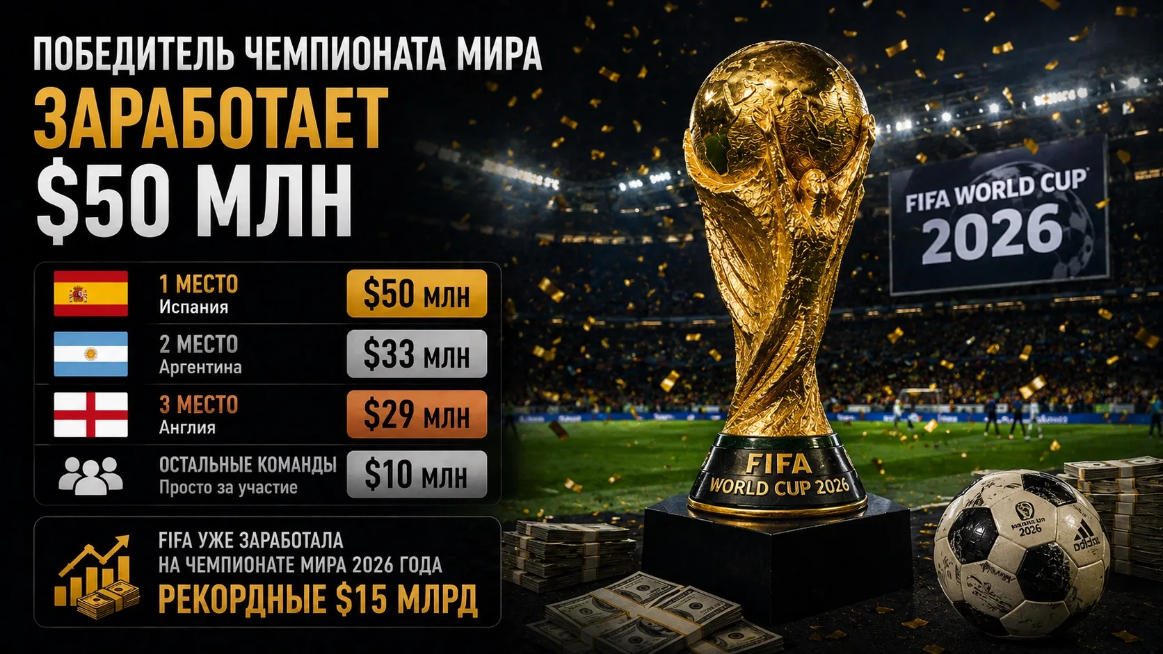 ⚽️ Победитель чемпионата мира заработает $50 млн