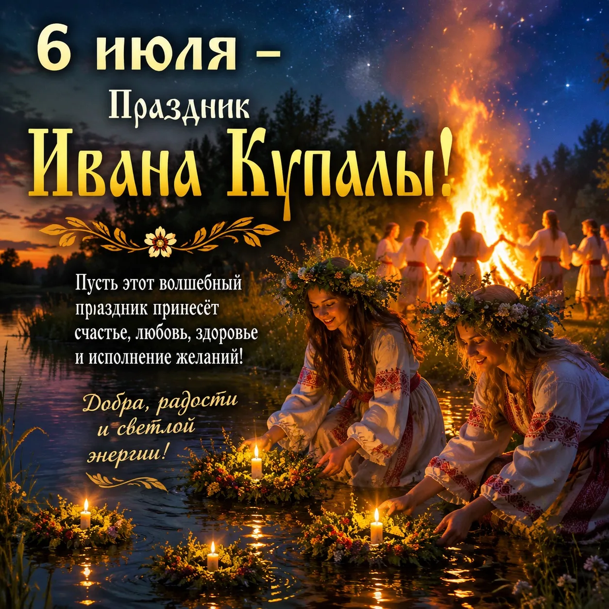 #Какойсегоднядень
6 июля – Праздник Ивана Купалы

💖Эй, народ! Приготовьте свои венки и купальные ко