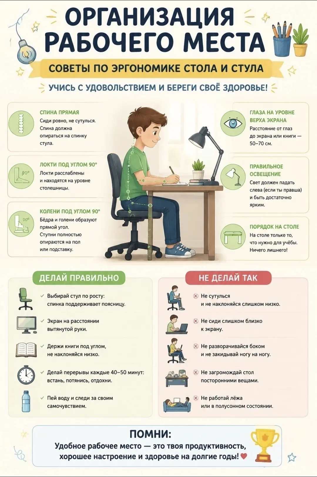 🪑 Организуем рабочее место: учимся с комфортом и без вреда для здоровья! 🪑