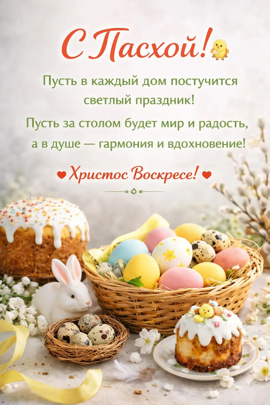 С праздником Светлой Пасхи!

Пусть этот день
наполнится теплом 
семейных встреч,
ароматом 
свежеиспе