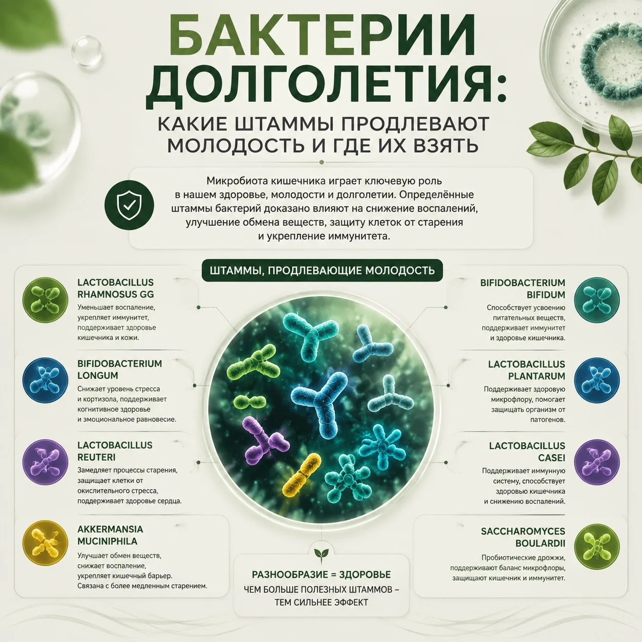 👑 БАКТЕРИИ ДОЛГОЛЕТИЯ: КАКИЕ ШТАММЫ ПРОДЛЕВАЮТ МОЛОДОСТЬ И ГДЕ ИХ ВЗЯТЬ

Внутри тебя живут бактерии