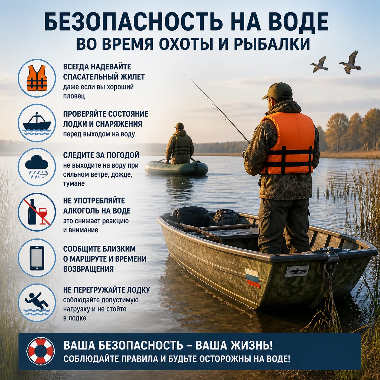 Правила безoпасности на воде во время охоты и рыбалки