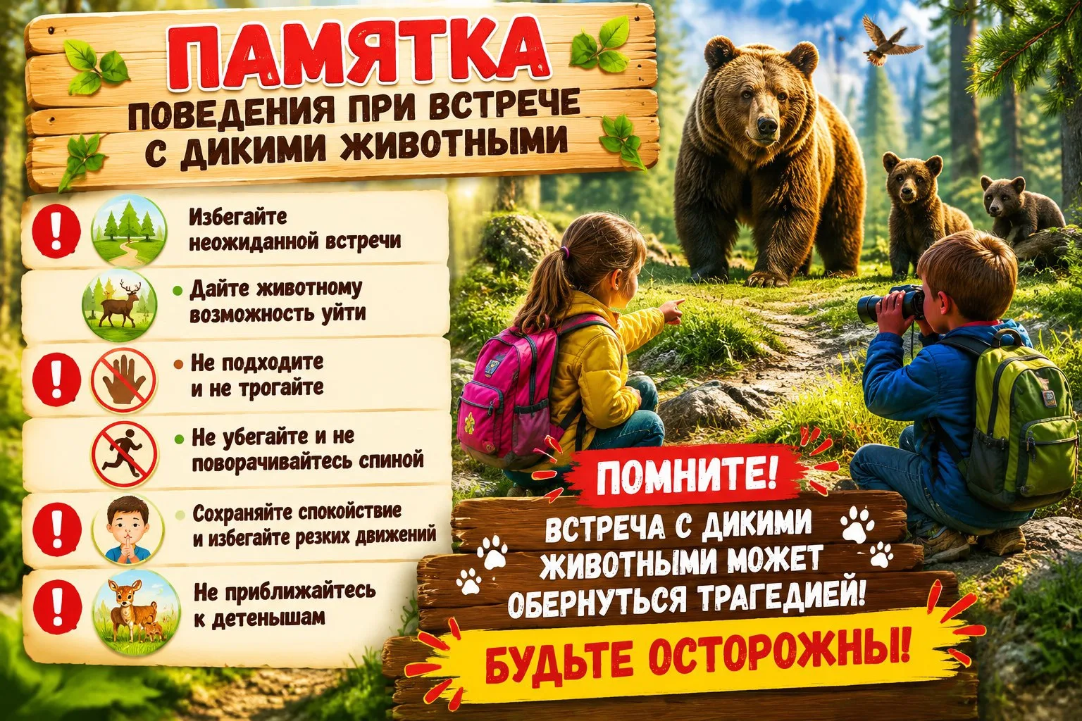 Встреча с диким животным: правила безопасности для детей и родителей 🐻🦊