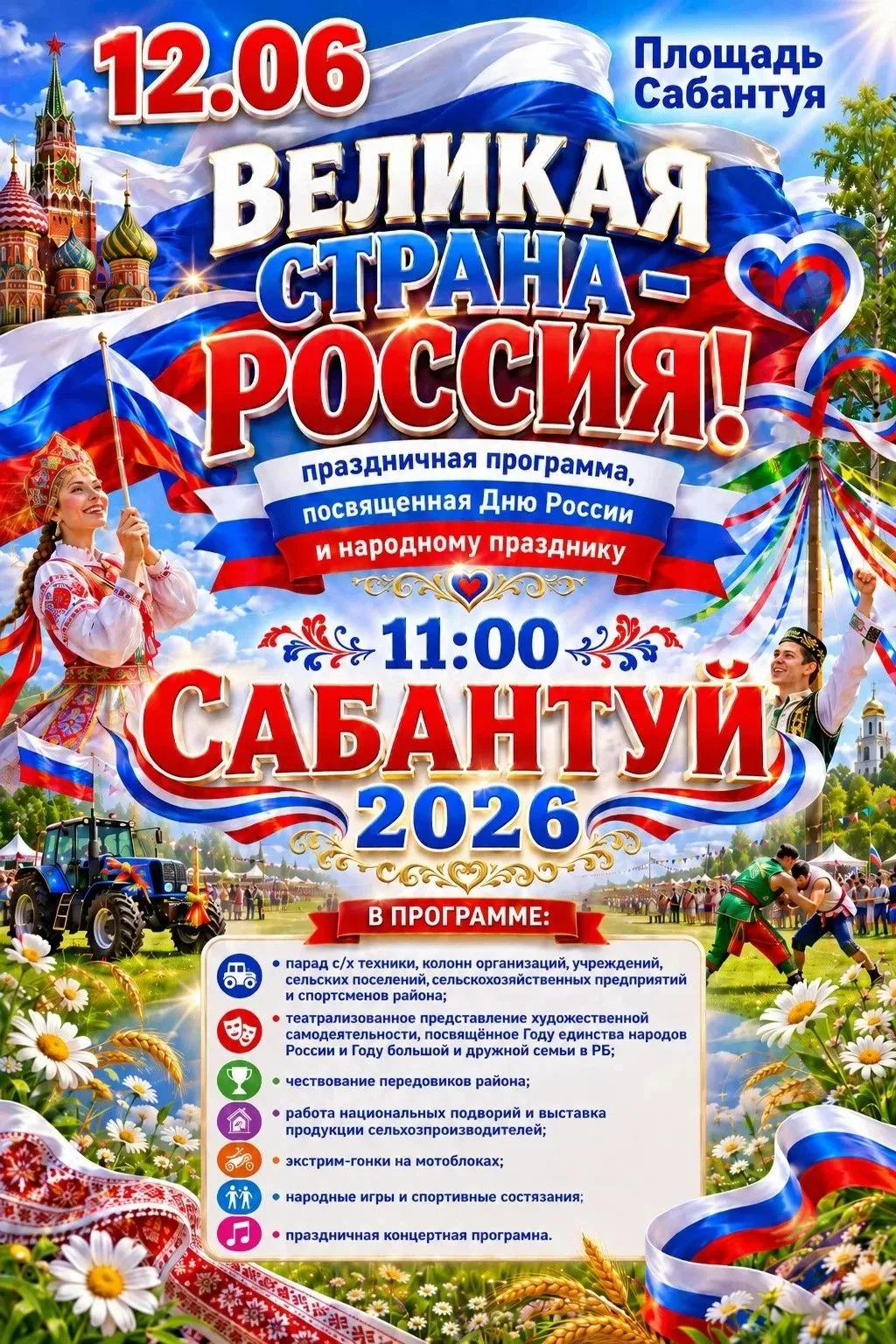 📅 12 июня: День России + Сабантуй в Балтачевском районе!