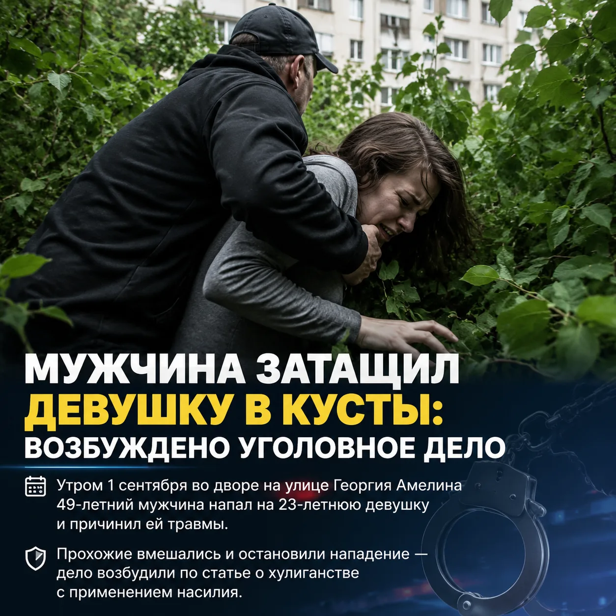 ⚡️Мужчина затащил девушку в кусты: возбуждено уголовное дело