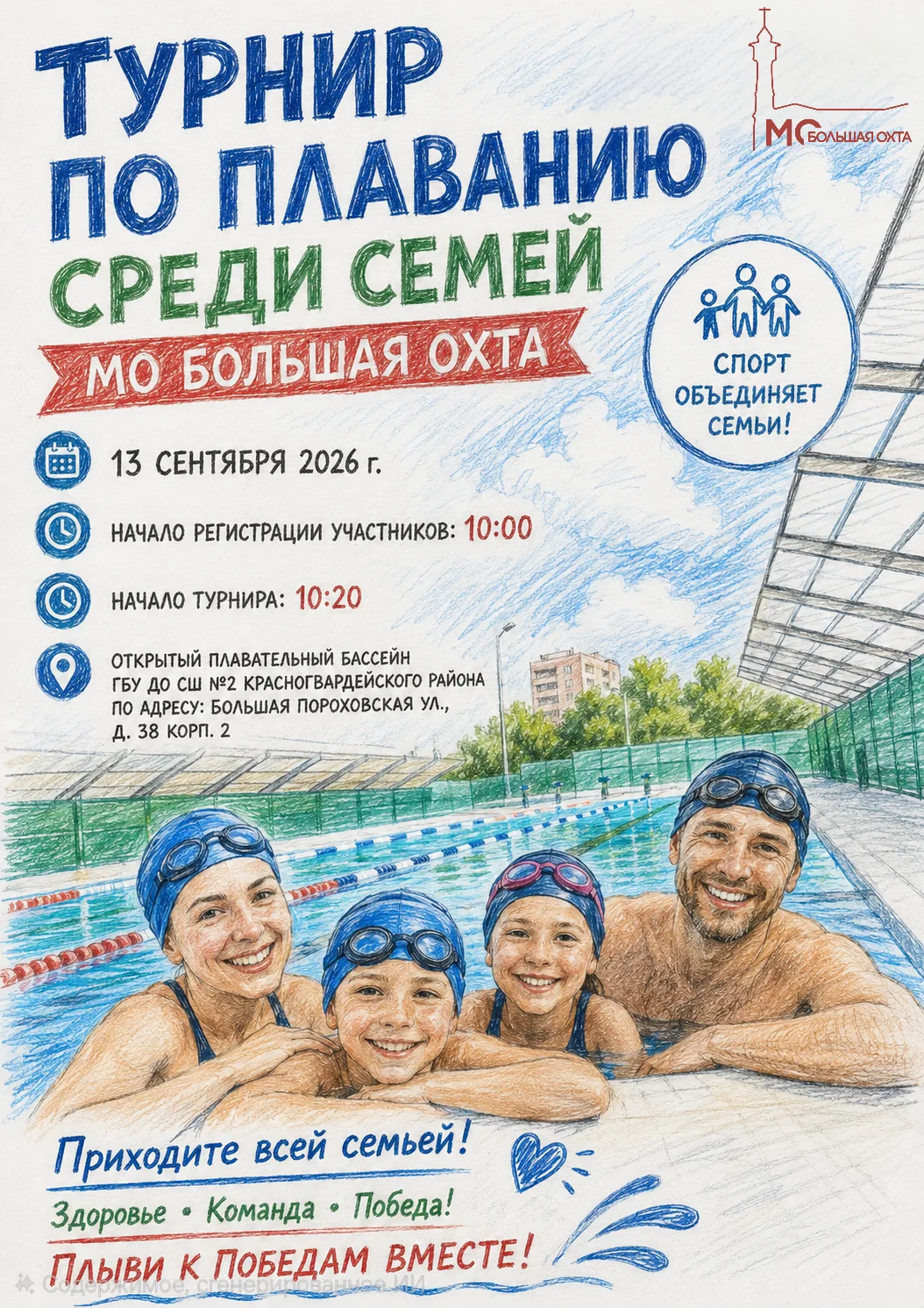 🏊‍♂ Приглашаем принять участие в Турнире по плаванию среди семей МО Большая Охта!