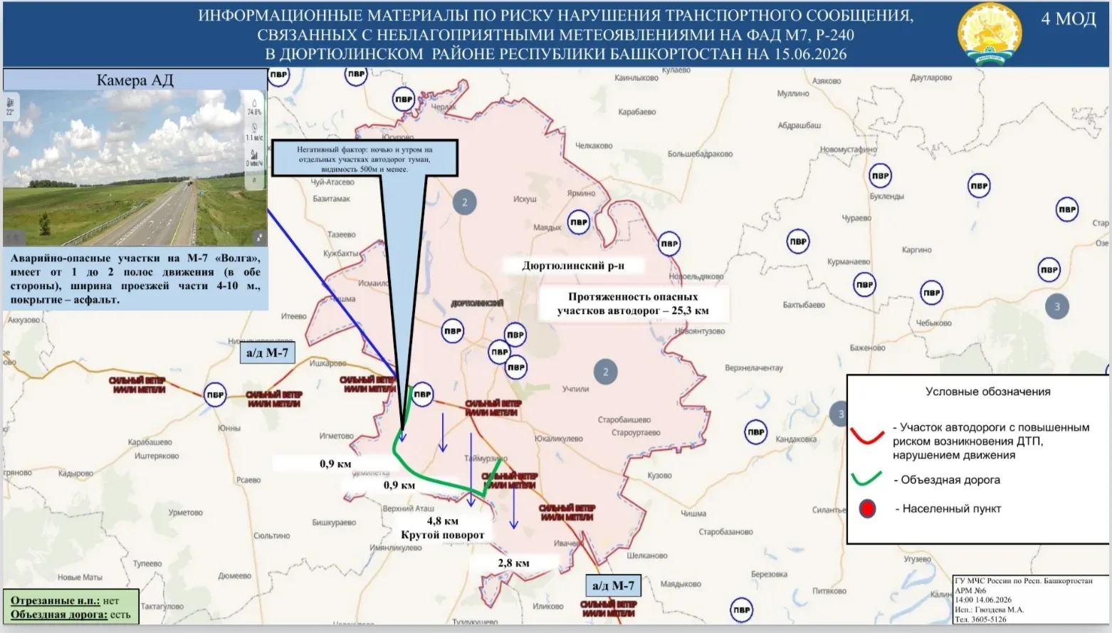 Внимание❗️

Погода в Дюртюлинском районе на дорогах 15.06.2026:

Ожидаются грозы, а ночью и утром ме