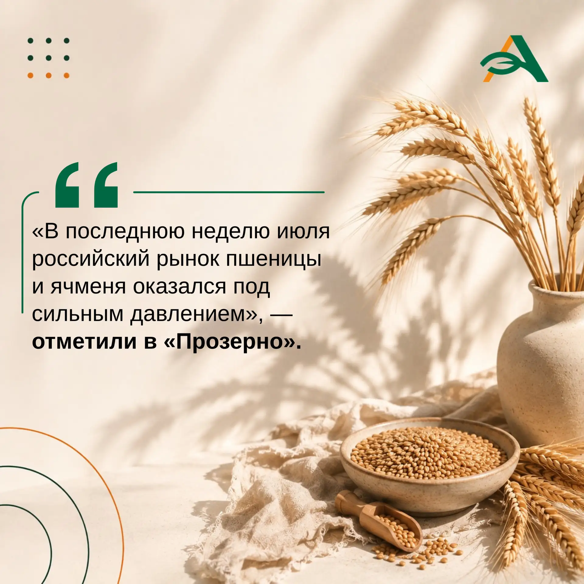 ❗️Цены на пшеницу и ячмень в РФ падают, как и на мировых рынках