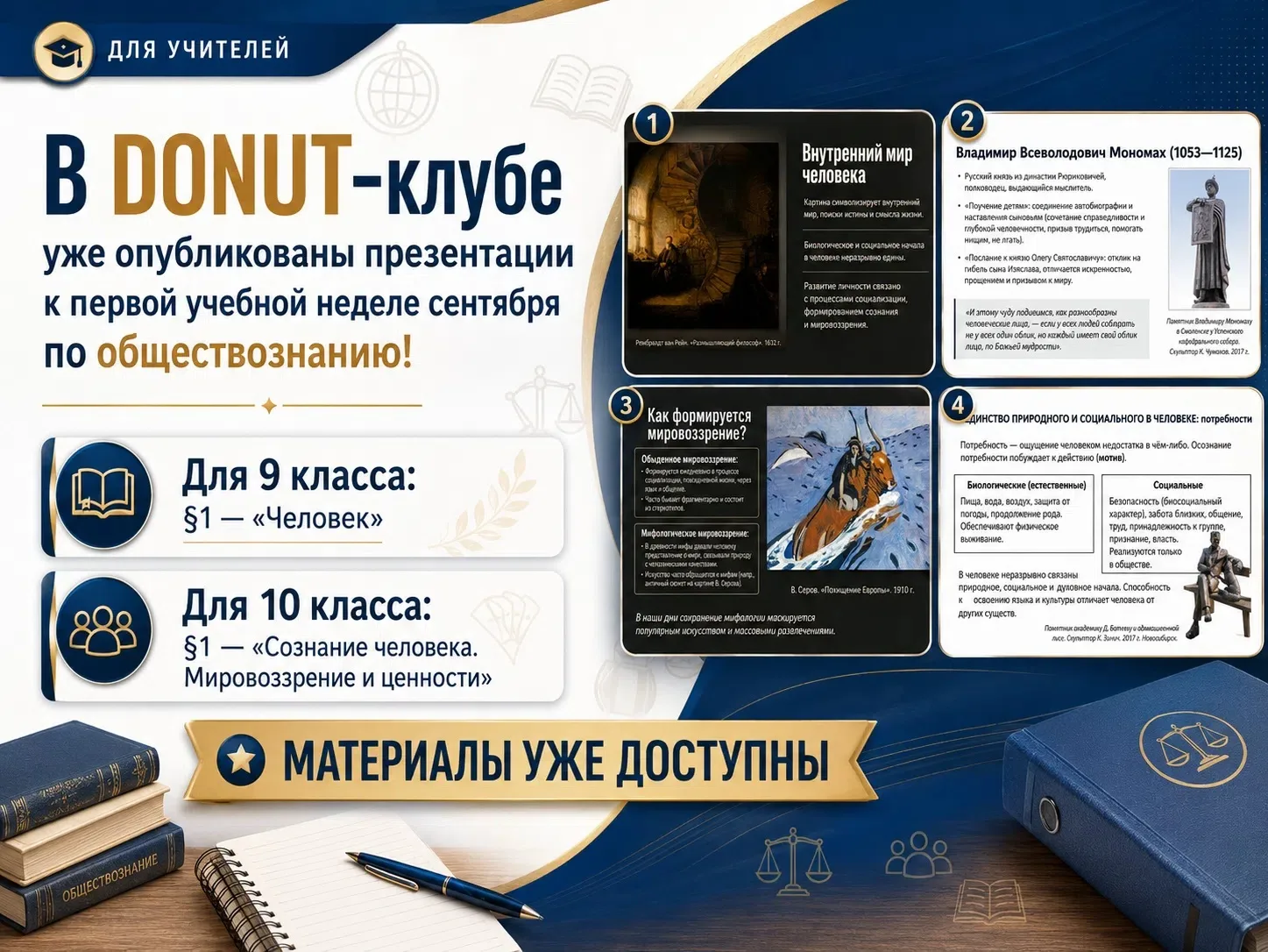 📚 В DONUT-клубе уже опубликованы презентации к первой учебной неделе сентября по общес...