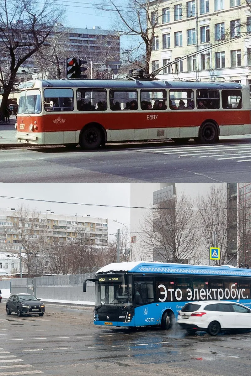 📍На перекрёстке улицы Советской Армии и Трифоновской улицы.   1987/2025 год.  💡На фото изображён тро