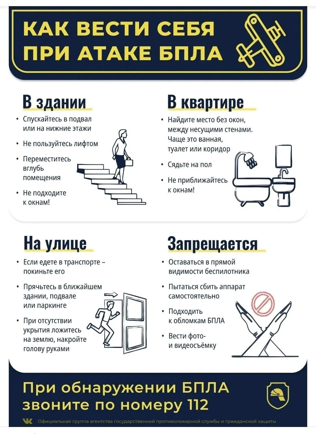 Напоминаем правила, как действовать при беспилотной опасности, рекомендованные Агентств...