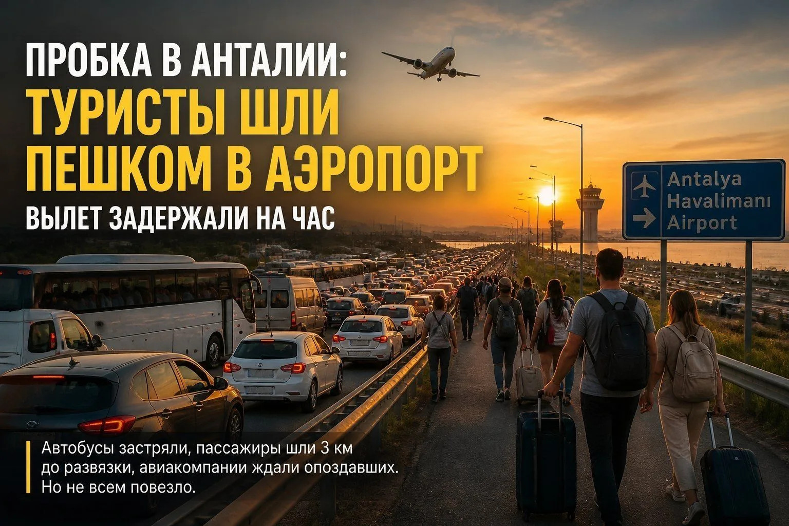 🚌 Туристы шли пешком в аэропорт Антальи из-за гигантской пробки.

🛤️ Вчера вечером дорога к аэропо