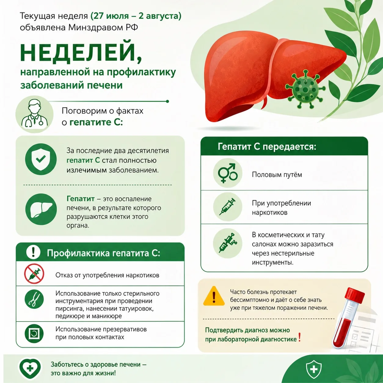 Текущая неделя (27 июля – 2 августа) объявлена Минздравом РФ неделей, направленной на профилактику з