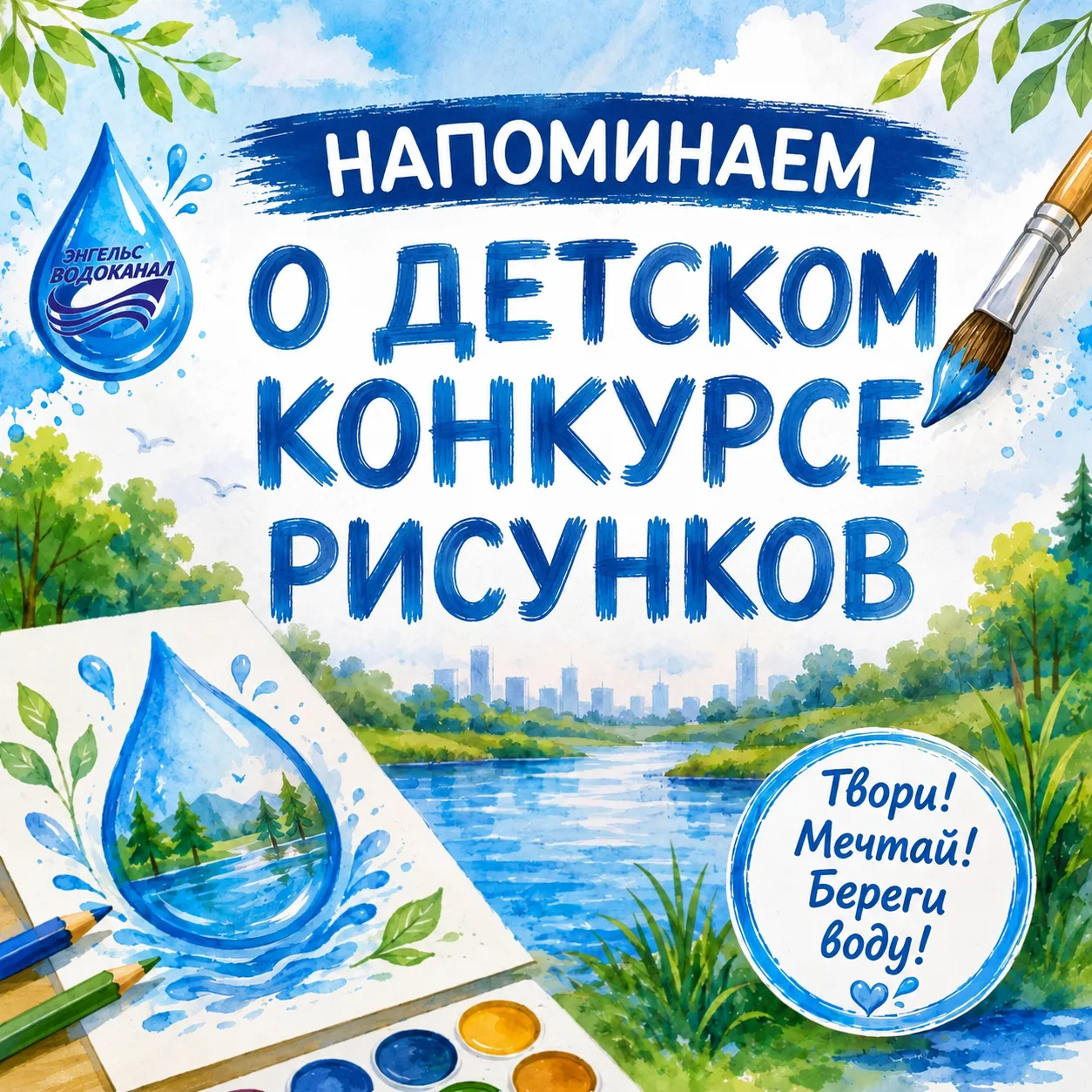 Напоминаем о детском конкурсе рисунков! 🎨
‎
‎Нарисуйте плакат о бережном отношении к воде и размест