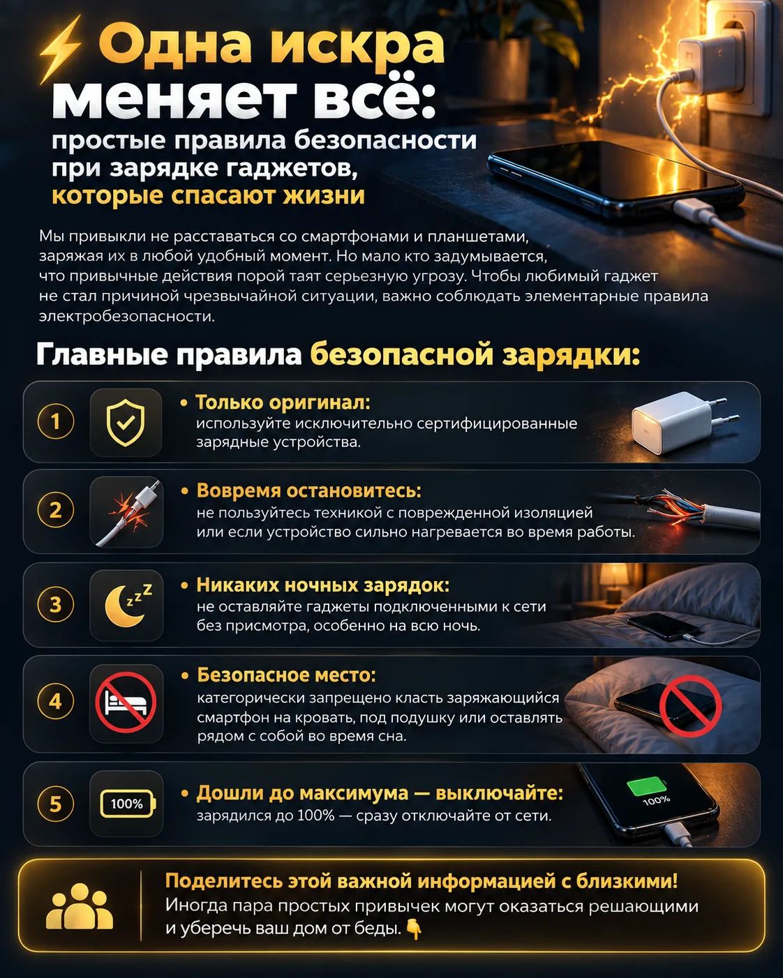 ⚡️ Одна искра меняет всё: простые правила безопасности при зарядке гаджетов, которые сп...