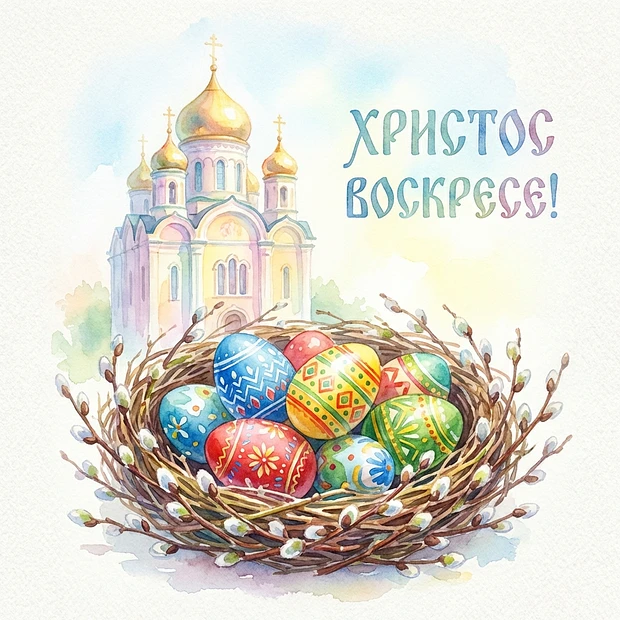 Христос воскресе! С Пасхой вас! Пусть праздник принесёт радость, мир и благословение. Крепкого здоро