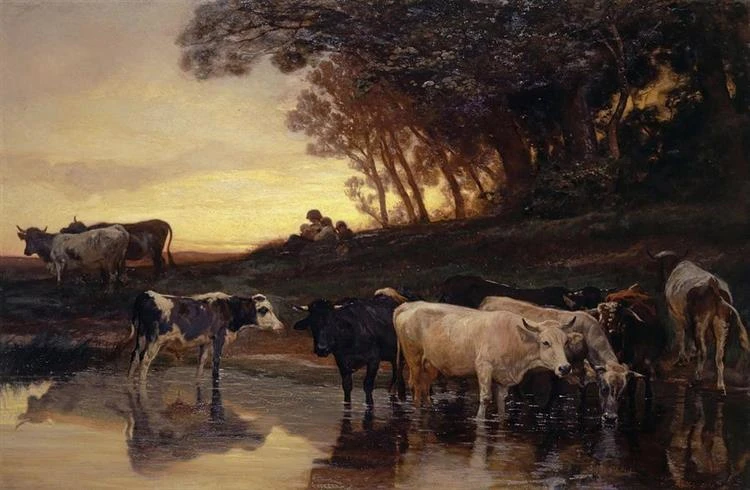 Рудольф Коллер "Коровы и прачки у ручья" 1873 год.