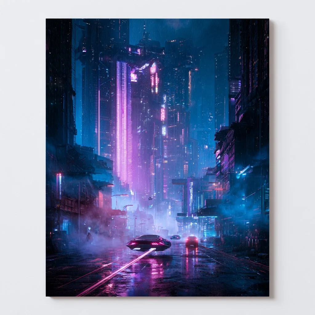 Midjourney prompt: hyper realistic futuristic neon city at night, 8K ultra detailed, cyberpunk aesth