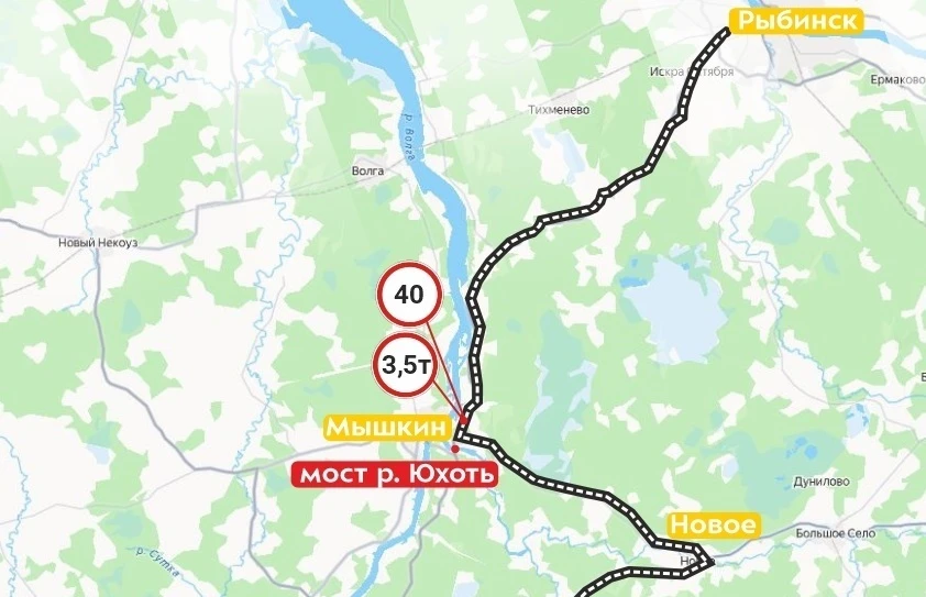 По мосту через реку Юхоть в Мышкинском округе временно не смогут ездить большегрузы