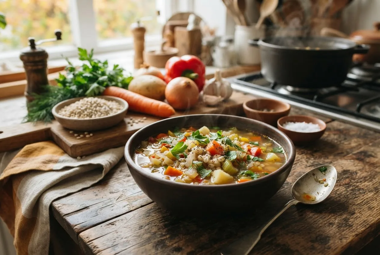 Рецепт супа из перловки с овощами и зеленью