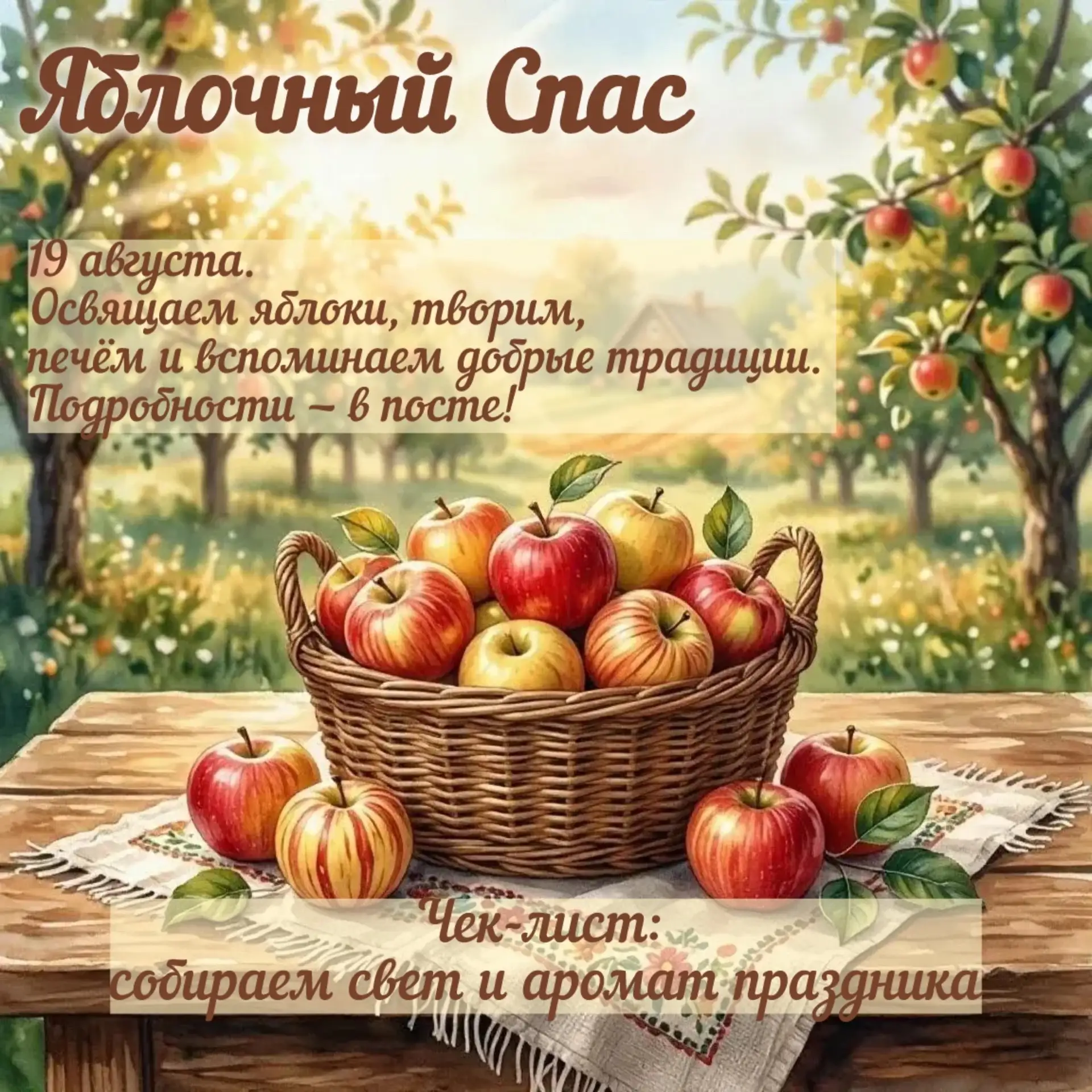 Яблочный Спас (19 августа) Ваш чек‑лист на праздник 🍎