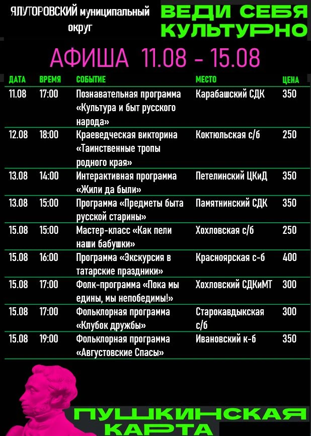💥Куда пойти по Пушкинской карте в Ялуторовском округе? Выбирай интересное мероприятие ...